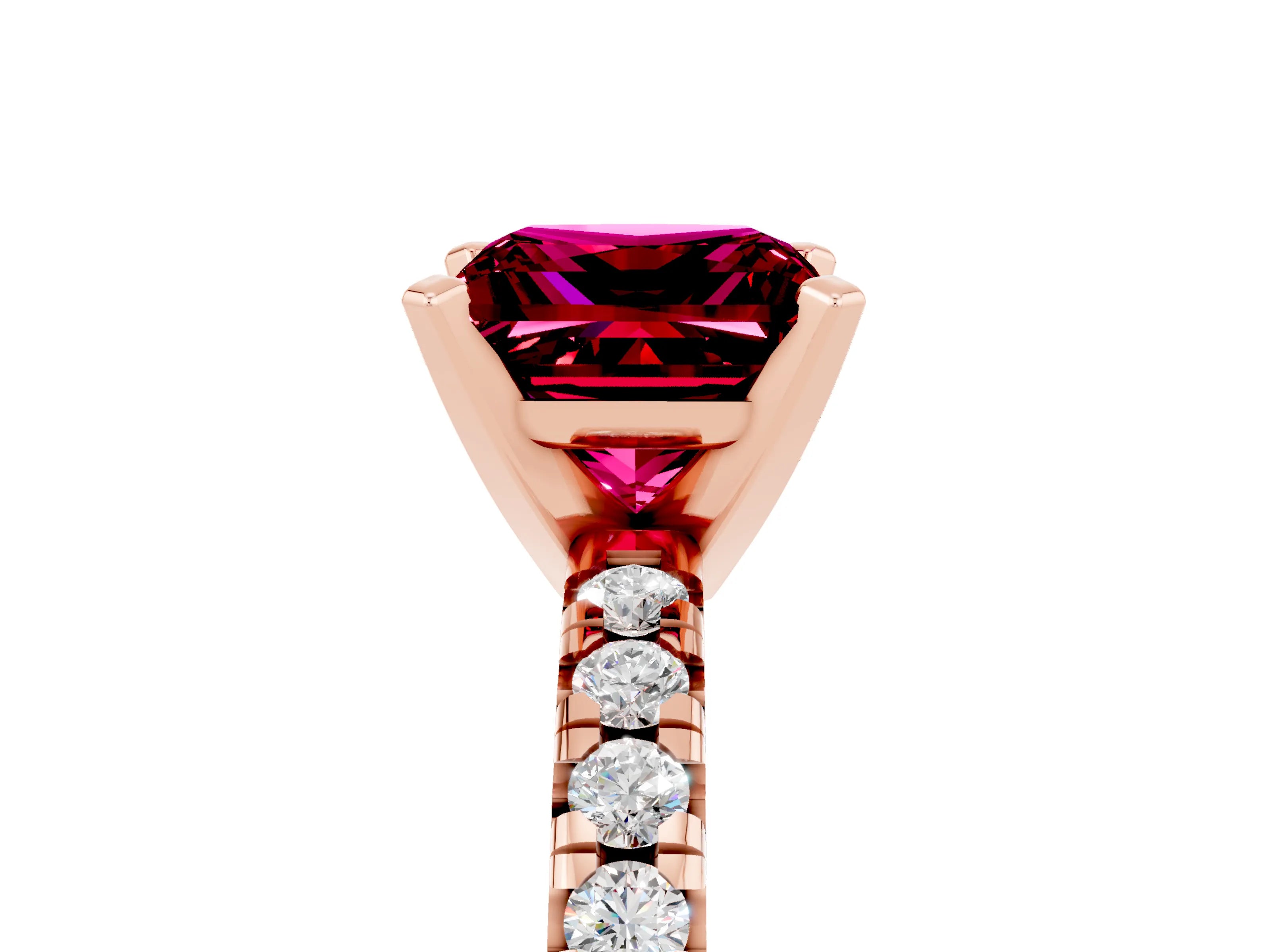Rose gold Princess Cut Solitaire Pave Diamond Engagement Ring with Four-Prong Setting_5
