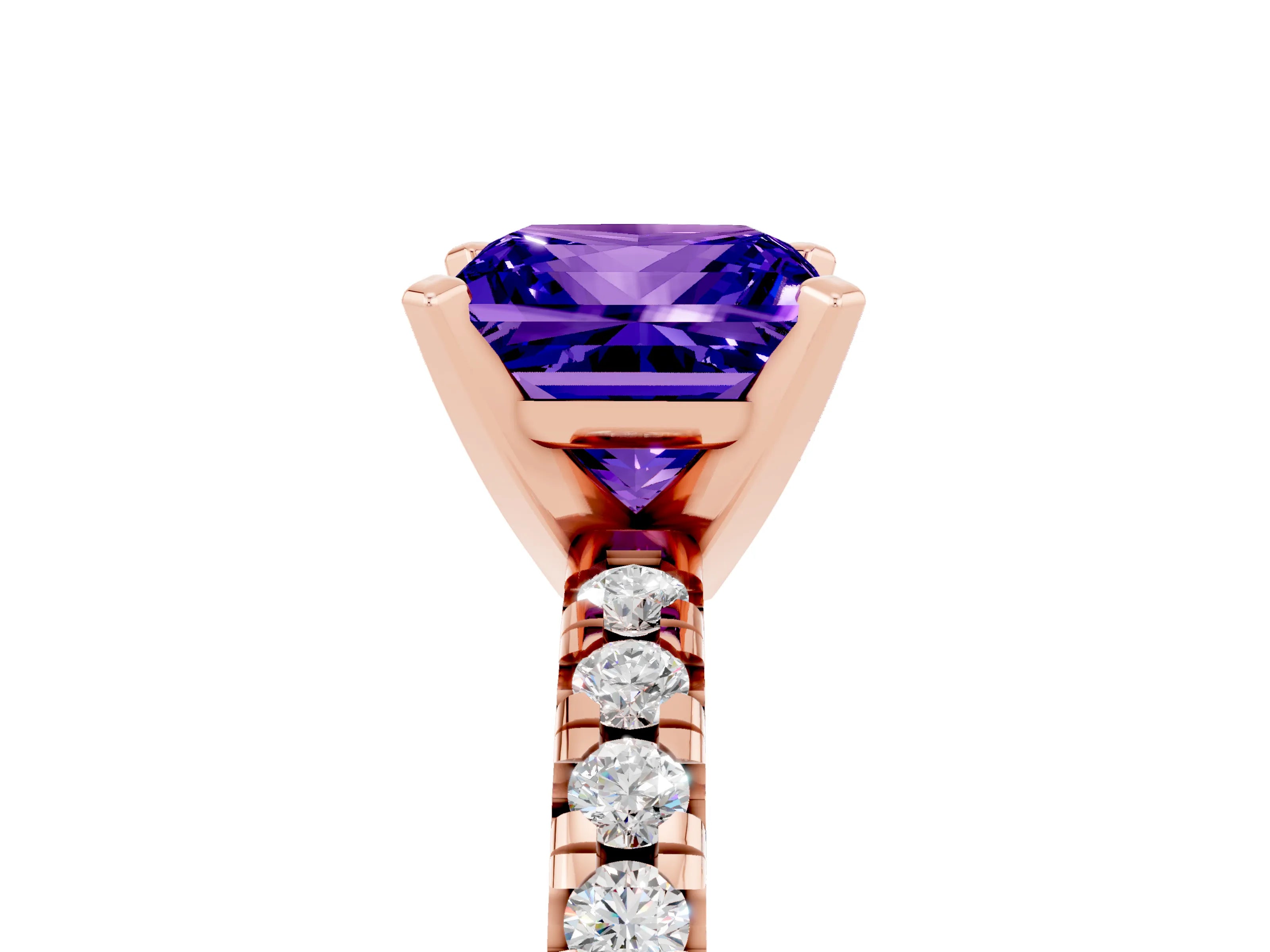 Rose gold Princess Cut Solitaire Pave Diamond Engagement Ring with Four-Prong Setting_5