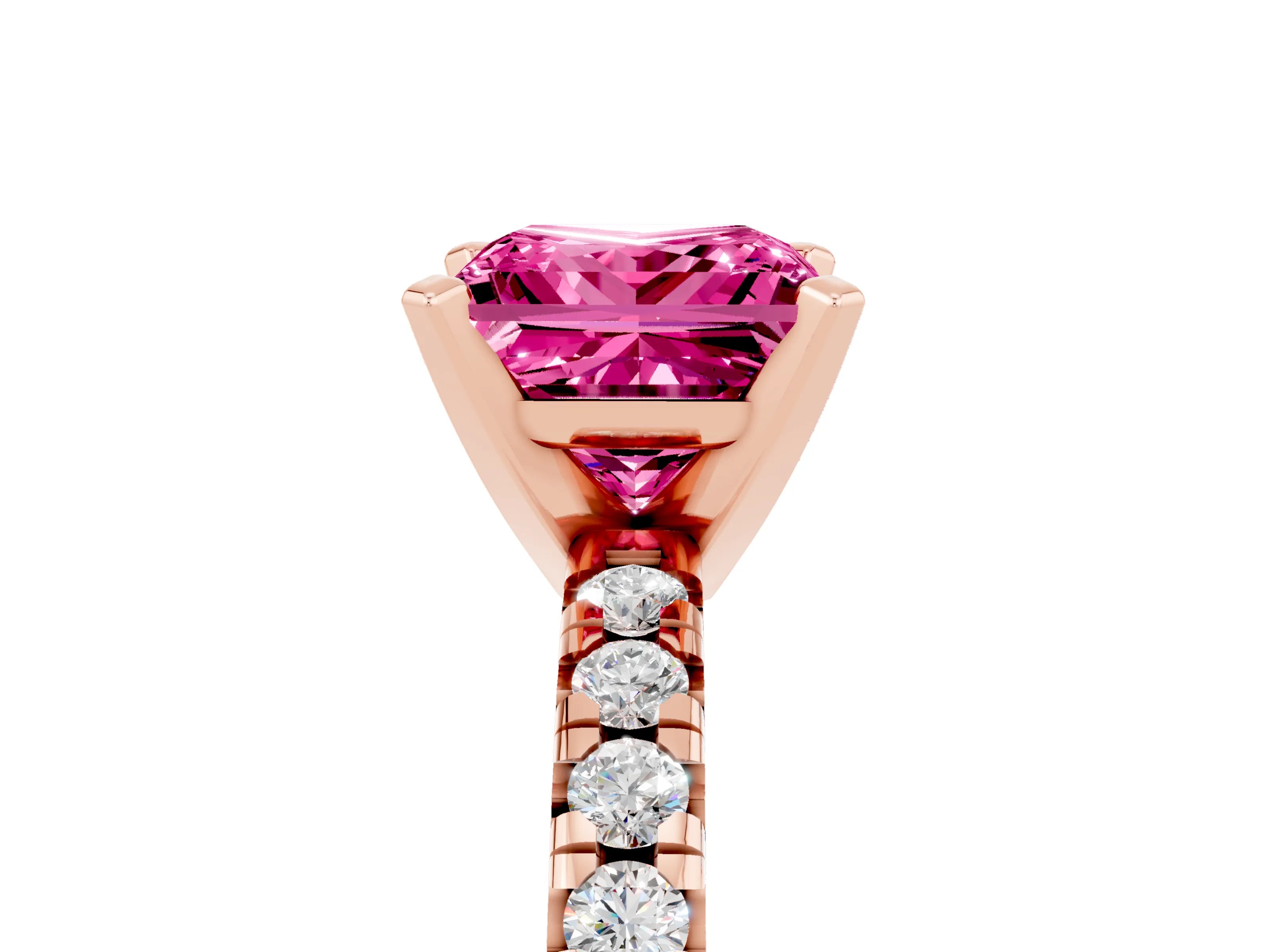Rose gold Princess Cut Solitaire Pave Diamond Engagement Ring with Four-Prong Setting_5