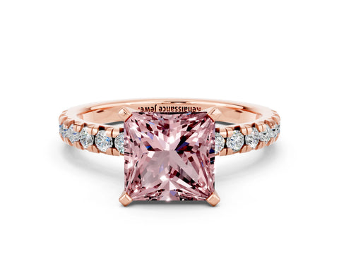 Rose gold Princess Cut Solitaire Pave Diamond Engagement Ring with Four-Prong Setting