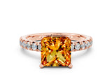 Rose gold Princess Cut Solitaire Pave Diamond Engagement Ring with Four-Prong Setting