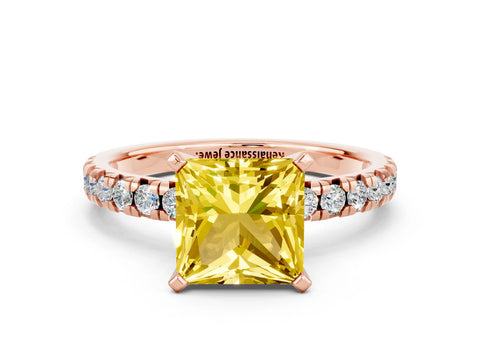 Rose gold Princess Cut Solitaire Pave Diamond Engagement Ring with Four-Prong Setting