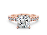Rose gold Princess Cut Solitaire Pave Diamond Engagement Ring with Four-Prong Setting