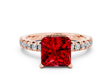 Rose gold Princess Cut Solitaire Pave Diamond Engagement Ring with Four-Prong Setting