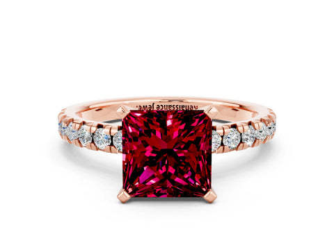 Rose gold Princess Cut Solitaire Pave Diamond Engagement Ring with Four-Prong Setting