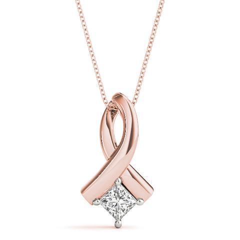 Rose gold Princess Cut Solitaire Pendant with Twist Prong Setting
