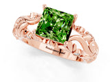 Rose gold Princess Cut Solitaire Peridot Leaf-Inspired Vine Band Ring with Prong Setting_1