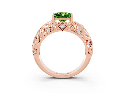 Rose gold Princess Cut Solitaire Peridot Leaf-Inspired Vine Band Ring with Prong Setting_3