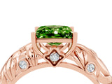 Rose gold Princess Cut Solitaire Peridot Leaf-Inspired Vine Band Ring with Prong Setting_4
