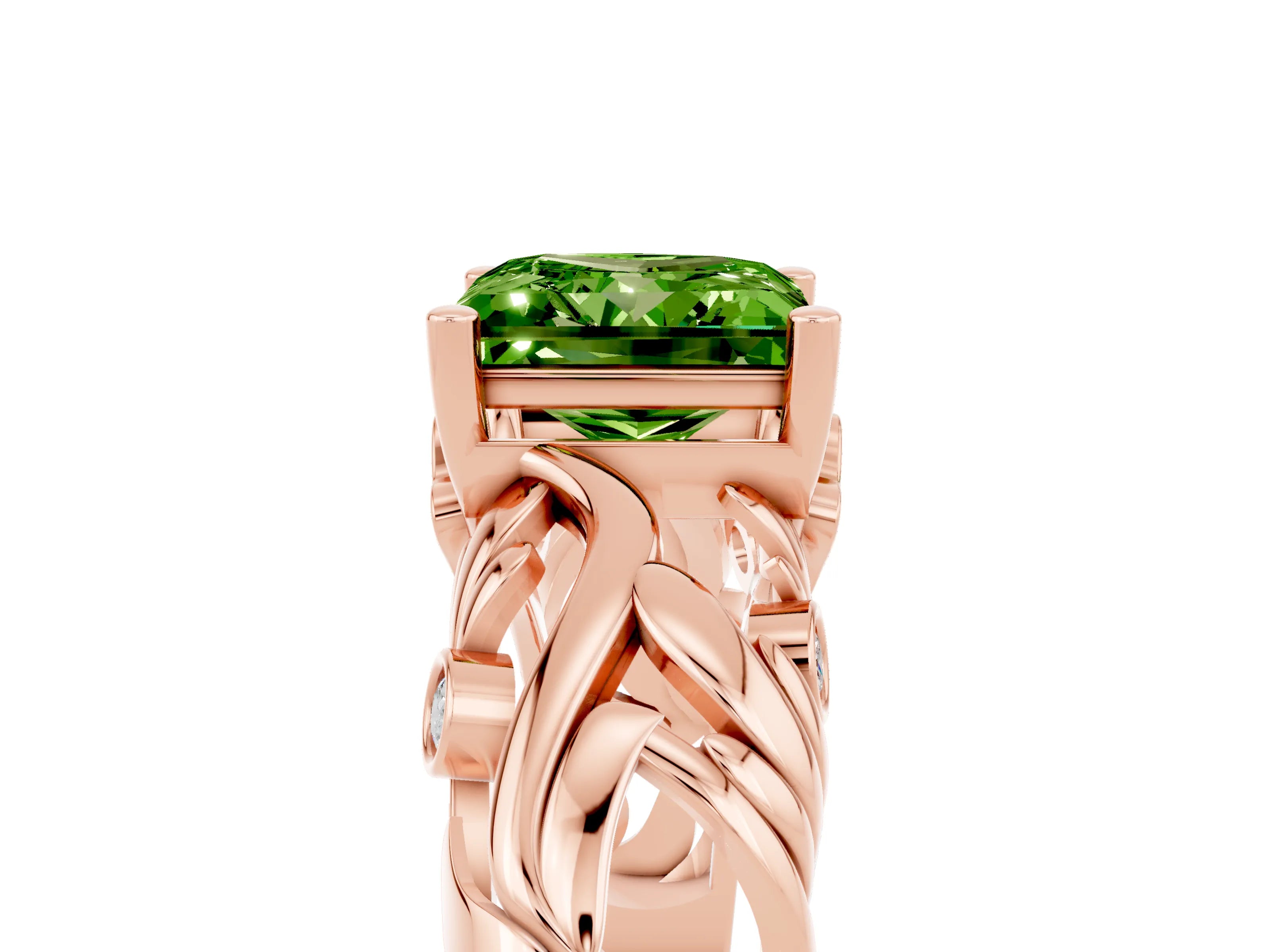 Rose gold Princess Cut Solitaire Peridot Leaf-Inspired Vine Band Ring with Prong Setting_5
