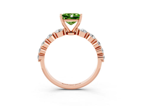Rose gold Princess Cut Solitaire Peridot Ring with Pave Band and Four-Prong Setting_3