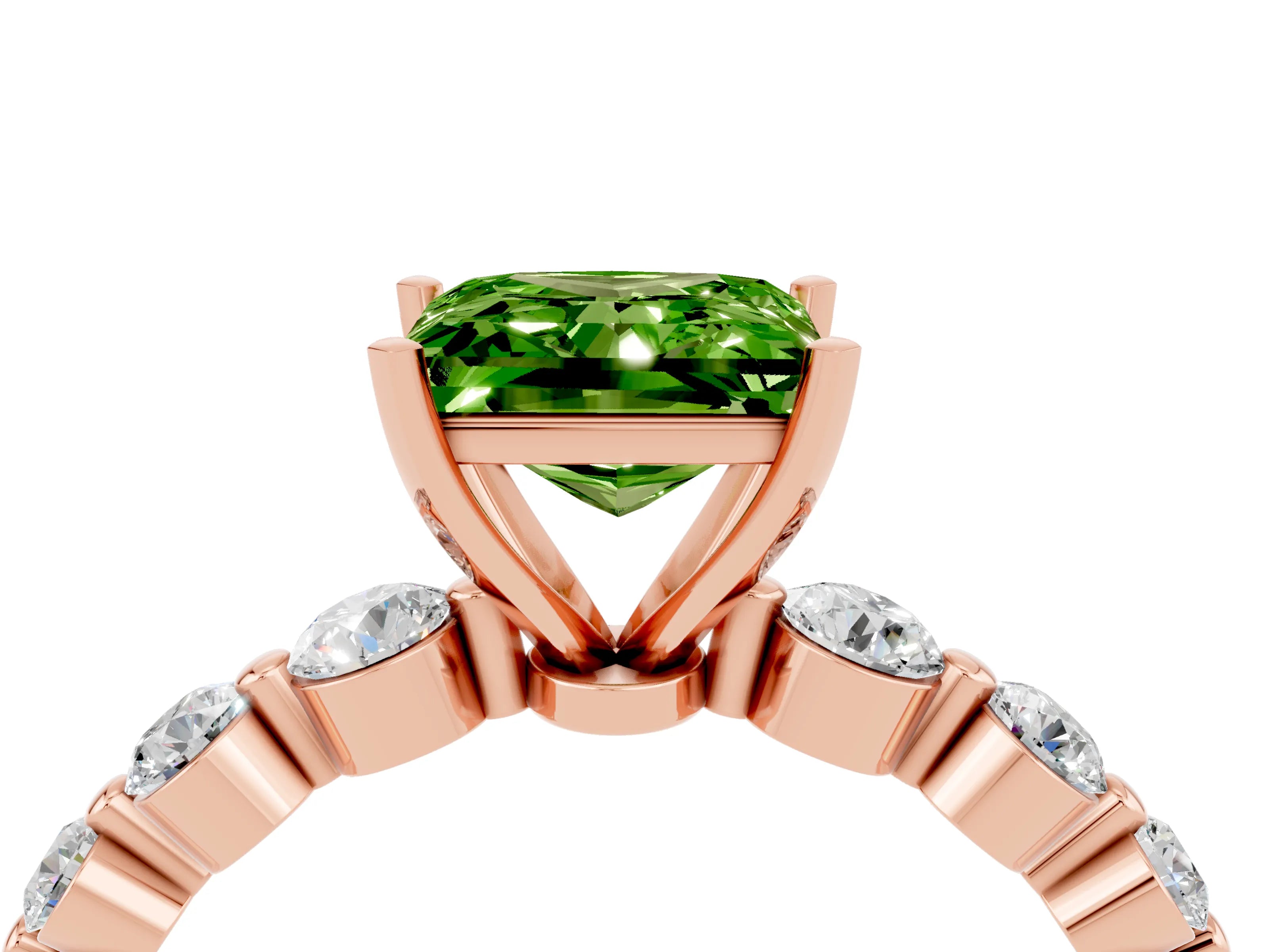 Rose gold Princess Cut Solitaire Peridot Ring with Pave Band and Four-Prong Setting_4