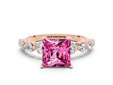Rose gold Princess Cut Solitaire Pink Sapphire Ring with Pave Band and Four-Prong Setting_24