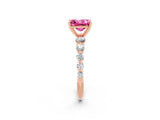 Rose gold Princess Cut Solitaire Pink Sapphire Ring with Pave Band and Four-Prong Setting_26