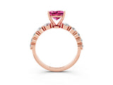 Rose gold Princess Cut Solitaire Pink Sapphire Ring with Pave Band and Four-Prong Setting_27