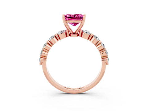Rose gold Princess Cut Solitaire Pink Sapphire Ring with Pave Band and Four-Prong Setting_27