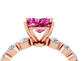 Rose gold Princess Cut Solitaire Pink Sapphire Ring with Pave Band and Four-Prong Setting_28
