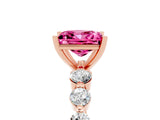 Rose gold Princess Cut Solitaire Pink Sapphire Ring with Pave Band and Four-Prong Setting_29
