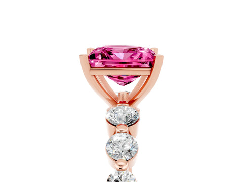 Rose gold Princess Cut Solitaire Pink Sapphire Ring with Pave Band and Four-Prong Setting_29