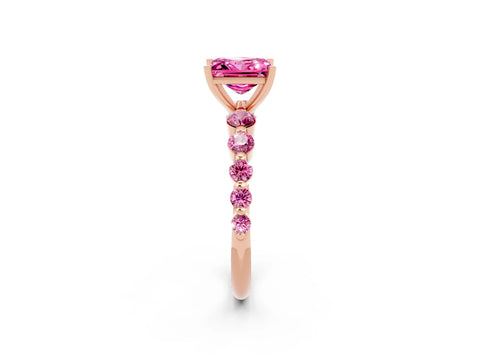 Rose gold Princess Cut Solitaire Pink Sapphire Ring with Pave Band and Four-Prong Setting_2
