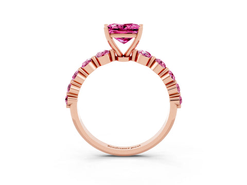 Rose gold Princess Cut Solitaire Pink Sapphire Ring with Pave Band and Four-Prong Setting_3