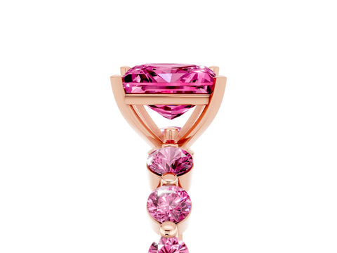 Rose gold Princess Cut Solitaire Pink Sapphire Ring with Pave Band and Four-Prong Setting_5