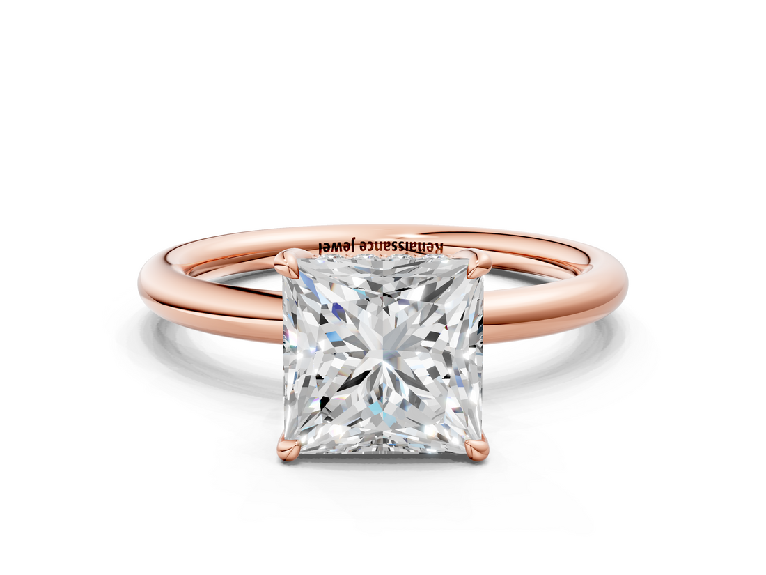 Rose gold Princess Cut Solitaire Ring with Thin Band and Four-Prong Setting_36