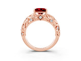 Rose gold Princess Cut Solitaire Ruby Leaf-Inspired Vine Band Ring with Prong Setting_3