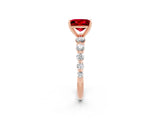 Rose gold Princess Cut Solitaire Ruby Ring with Pave Band and Four-Prong Setting_2