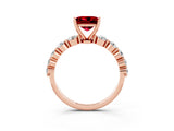 Rose gold Princess Cut Solitaire Ruby Ring with Pave Band and Four-Prong Setting_3