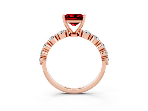 Rose gold Princess Cut Solitaire Ruby Ring with Pave Band and Four-Prong Setting_3