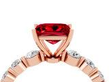 Rose gold Princess Cut Solitaire Ruby Ring with Pave Band and Four-Prong Setting_4