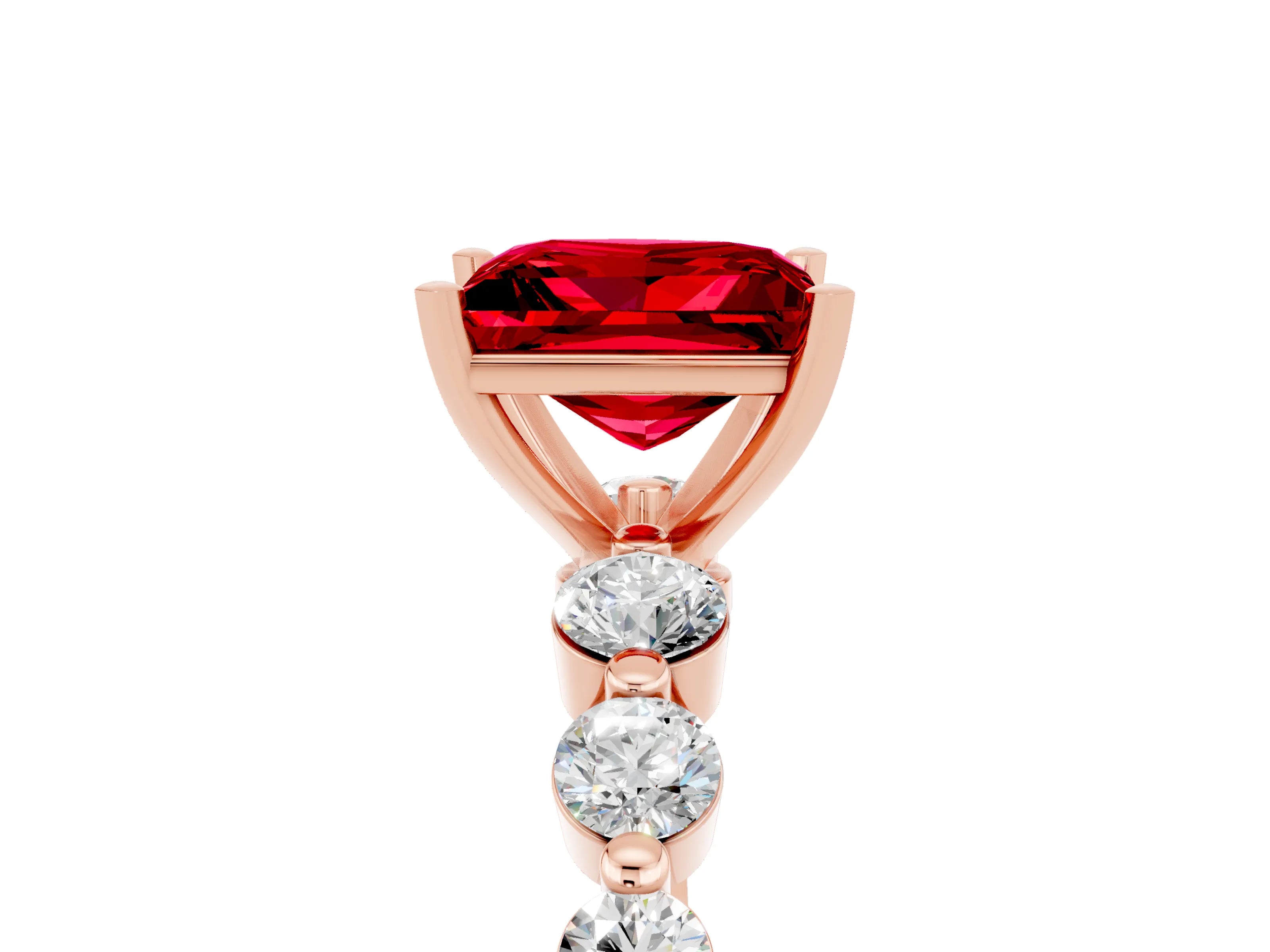 Rose gold Princess Cut Solitaire Ruby Ring with Pave Band and Four-Prong Setting_5