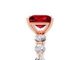 Rose gold Princess Cut Solitaire Ruby Ring with Pave Band and Four-Prong Setting_5