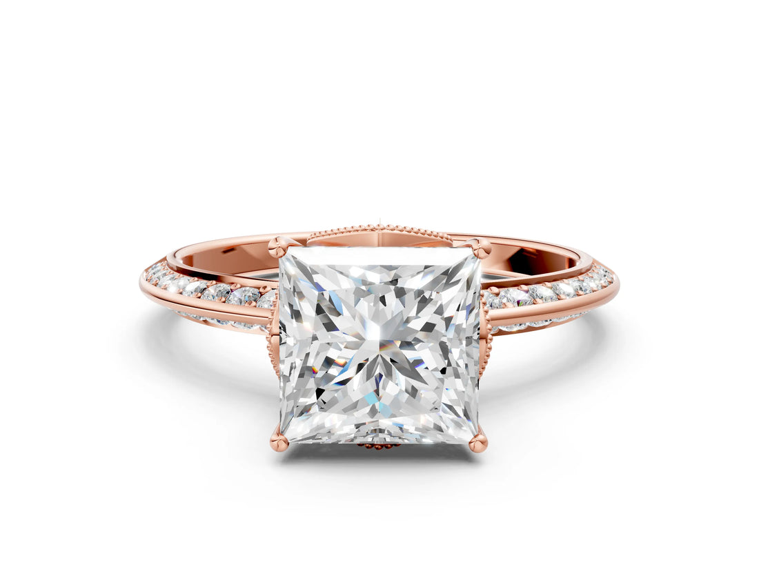 Rose gold Princess Cut Solitaire Split Shank Pave Diamond Engagement Ring with Four-Prong Setting_33