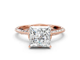 Rose gold Princess Cut Solitaire Split Shank Pave Diamond Engagement Ring with Four-Prong Setting_33