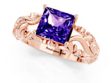 Rose gold Princess Cut Solitaire Tanzanite Leaf-Inspired Vine Band Ring with Prong Setting_1