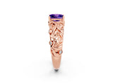 Rose gold Princess Cut Solitaire Tanzanite Leaf-Inspired Vine Band Ring with Prong Setting_2