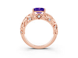 Rose gold Princess Cut Solitaire Tanzanite Leaf-Inspired Vine Band Ring with Prong Setting_3