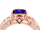 Rose gold Princess Cut Solitaire Tanzanite Leaf-Inspired Vine Band Ring with Prong Setting_4