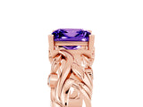 Rose gold Princess Cut Solitaire Tanzanite Leaf-Inspired Vine Band Ring with Prong Setting_5