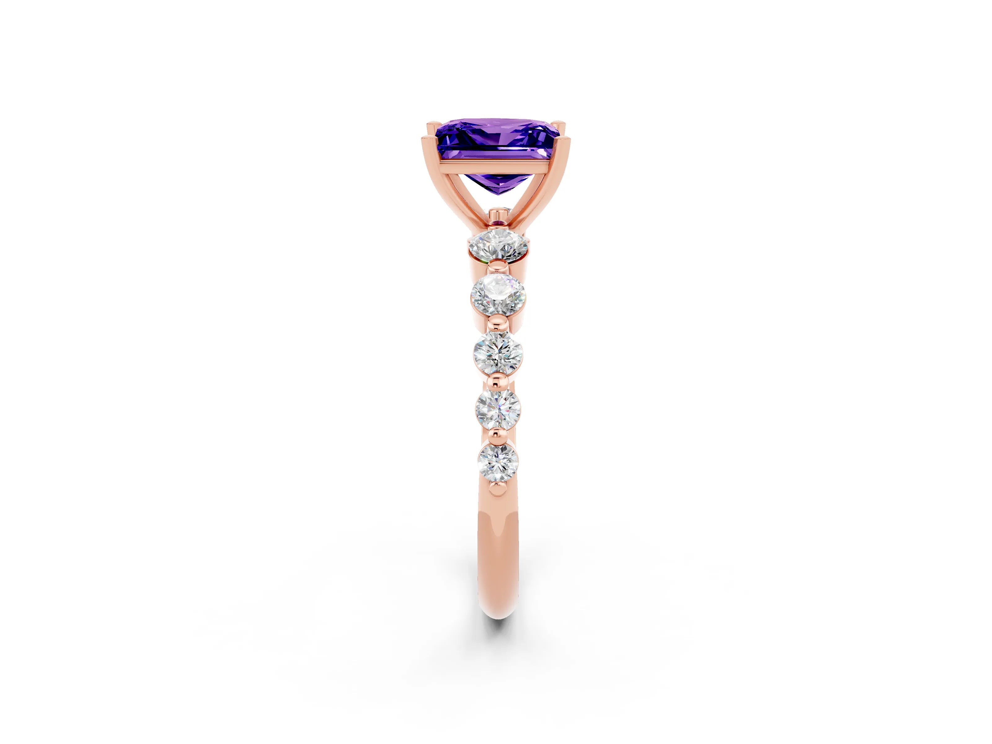 Rose gold Princess Cut Solitaire Tanzanite Ring with Pave Band and Four-Prong Setting_2