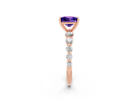 Rose gold Princess Cut Solitaire Tanzanite Ring with Pave Band and Four-Prong Setting_2