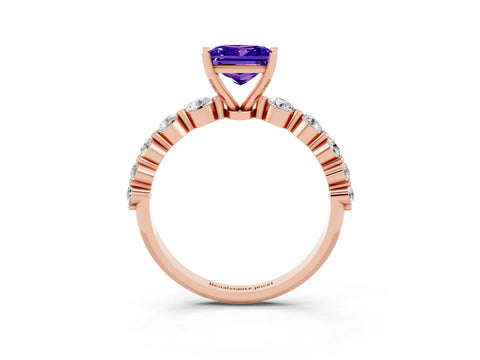 Rose gold Princess Cut Solitaire Tanzanite Ring with Pave Band and Four-Prong Setting_3