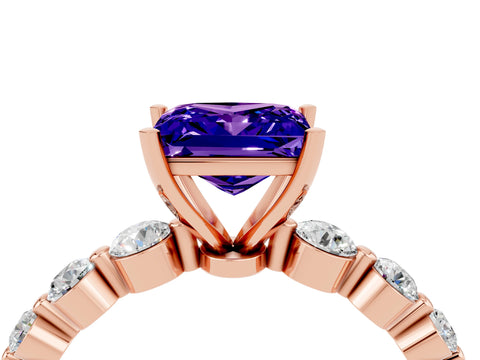 Rose gold Princess Cut Solitaire Tanzanite Ring with Pave Band and Four-Prong Setting_4