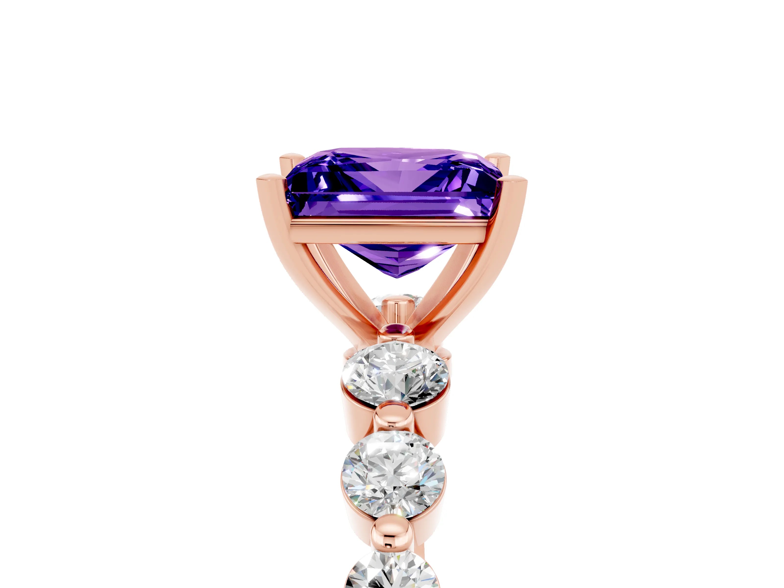 Rose gold Princess Cut Solitaire Tanzanite Ring with Pave Band and Four-Prong Setting_5