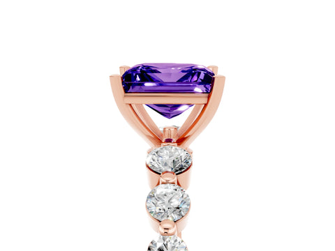 Rose gold Princess Cut Solitaire Tanzanite Ring with Pave Band and Four-Prong Setting_5