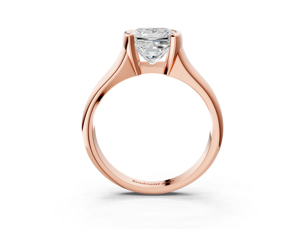Rose Gold Princess Cut Tension Style Solitaire Engagement Ring Setting with Wide Sculpted Band