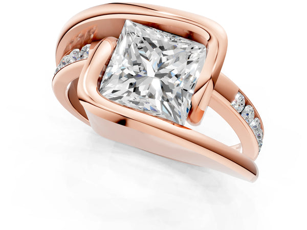 Rose gold Princess Cut Solitaire Tension-Set Diamond Split Shank Ring