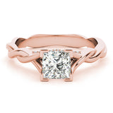 Rose gold Princess Cut Solitaire Twist Band Ring with Channel Prong Setting 1